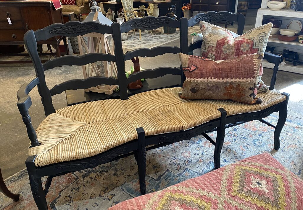 3-Seater Wood & Wicker Bench