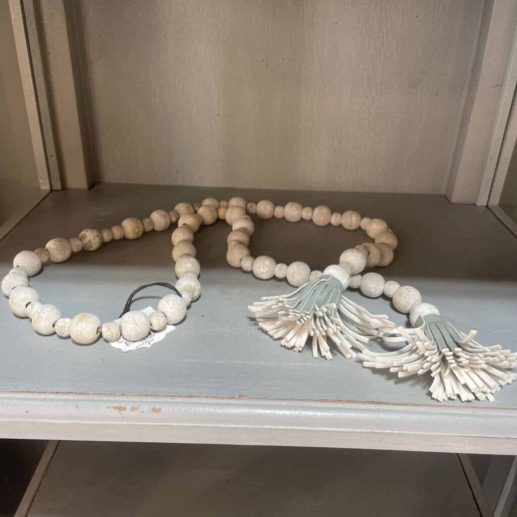 White Wooden Beads with Fringe