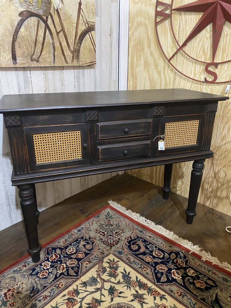Console Table with Rattan Accents
