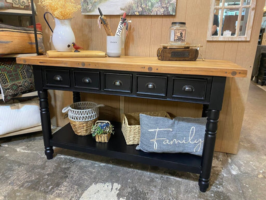 Kitchen Island with Butcher Block Top Black