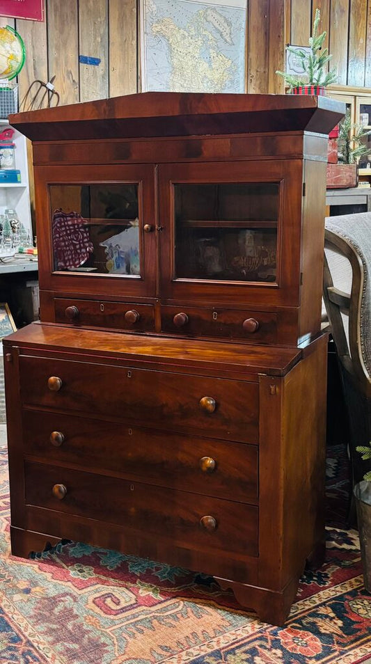 Antique Burl Mahogany Secretary with drop down desk