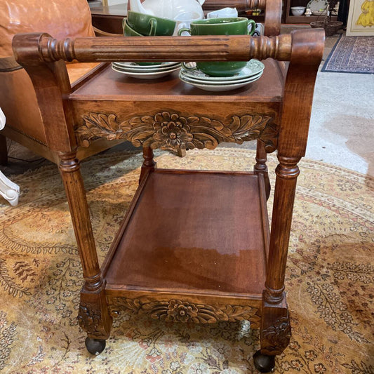 Precious Vintage Wooden Carved Tea Cart