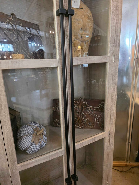 Tall Glass Cabinet with Black Pulls