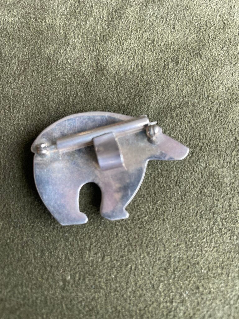 Vintage Southwestern Sterling Silver Inlay Bear Brooch