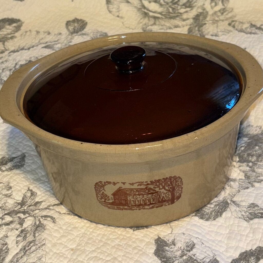 Vintage Stoneware Cooking Pot with Lid