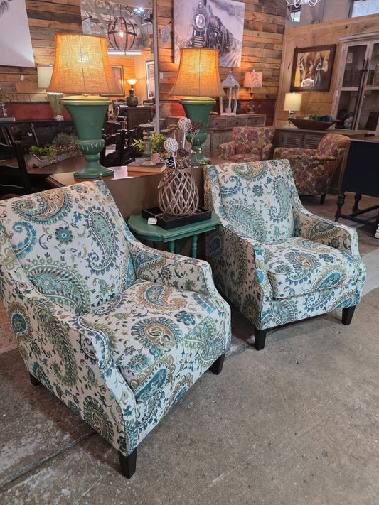 Vintage Floral Print Accent Chairs