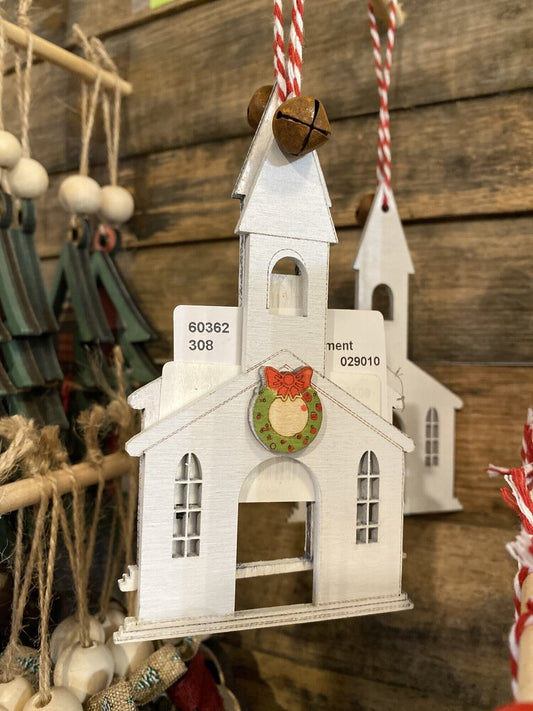 White wood church ornament