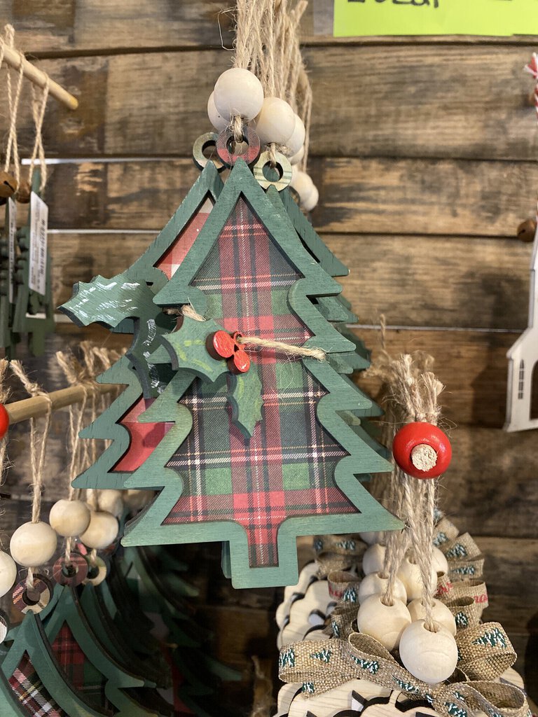 Wood plaid tree ornament