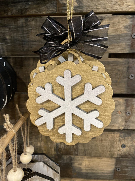 Gold wood snowflake ornament