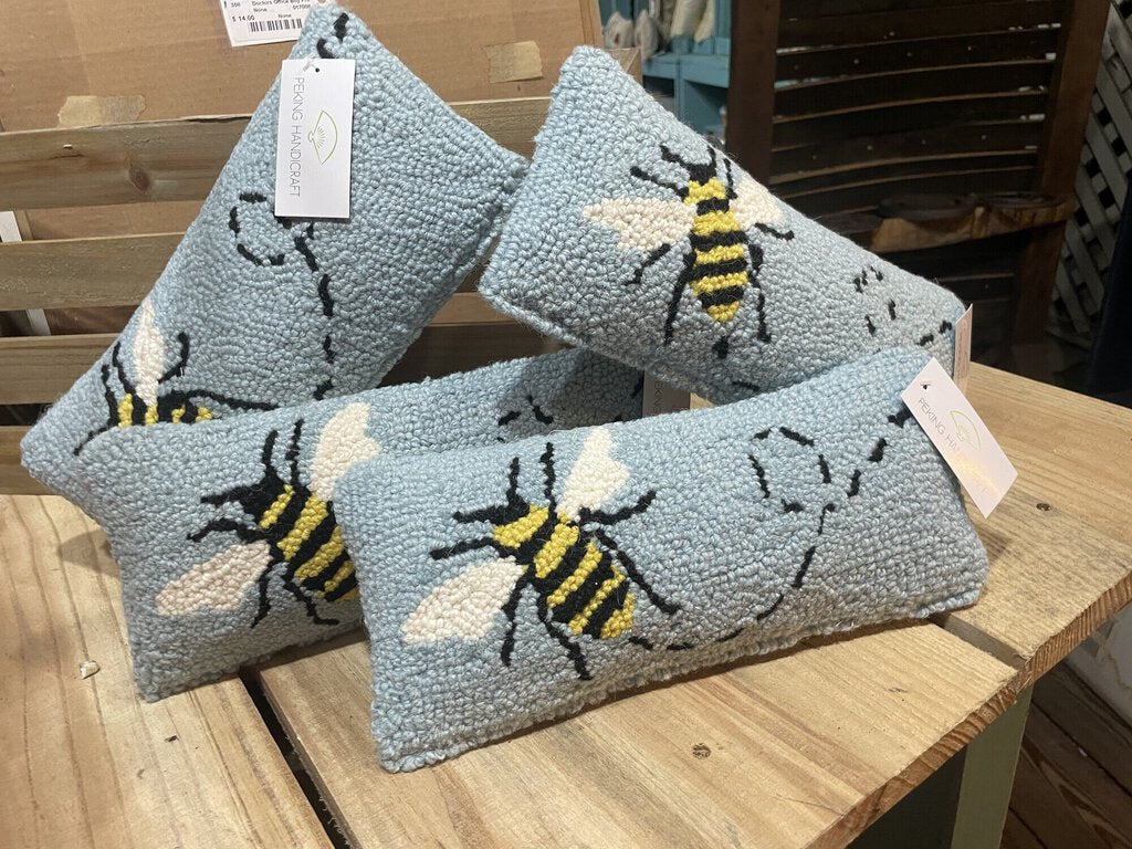 Small blue bee pillow