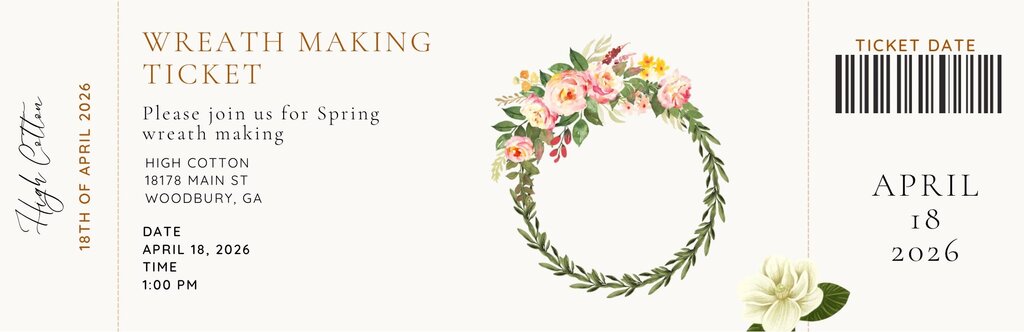 1:00 Seasonal Floral Wreath Class April 18th