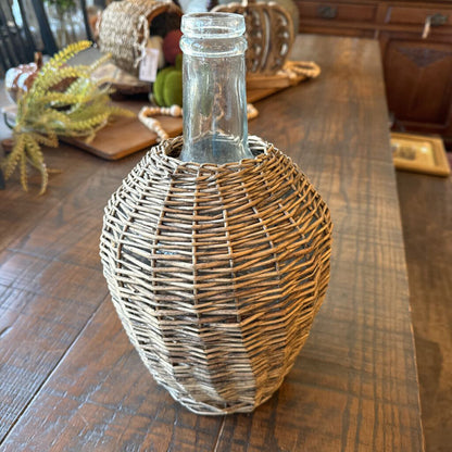 Antique Farmhouse Willow Demijohn with Glass Bottle