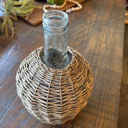 Antique Farmhouse Willow Demijohn with Glass Bottle