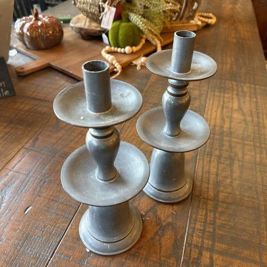 PAIR Pewter Candlesticks with Ring