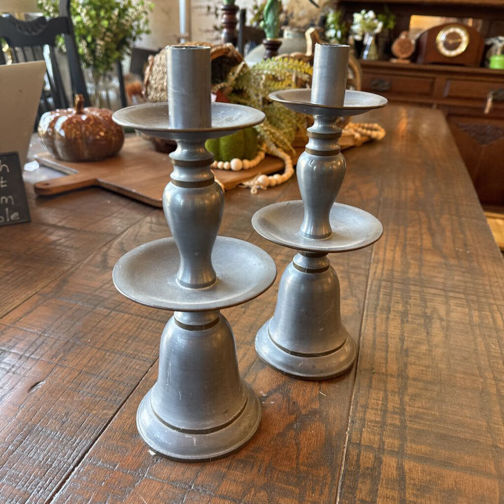 PAIR Pewter Candlesticks with Ring