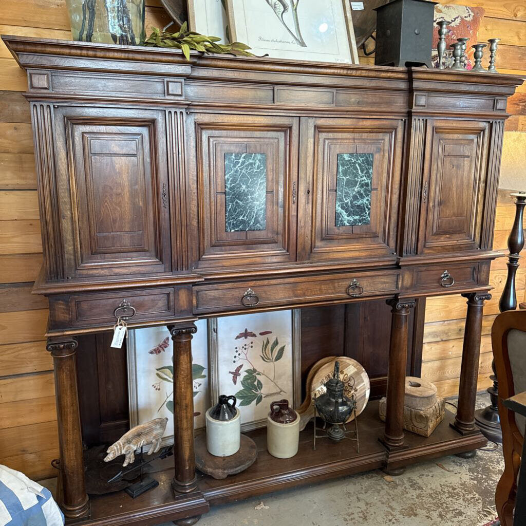 French Renaissance wine Cabinet w/porcelain Portrait Plates Antique