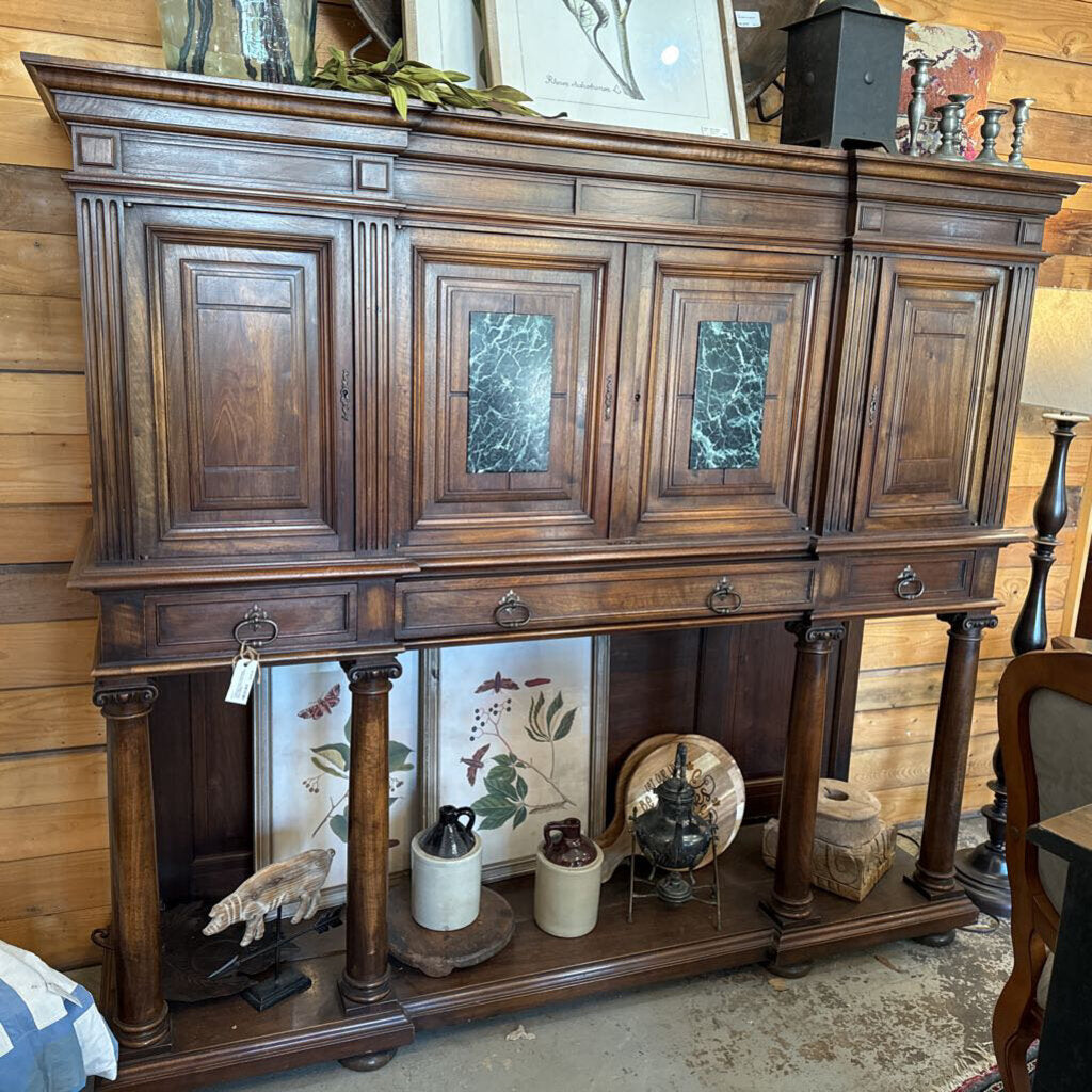 French Renaissance wine Cabinet w/porcelain Portrait Plates Antique