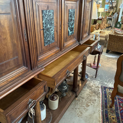 French Renaissance wine Cabinet w/porcelain Portrait Plates Antique