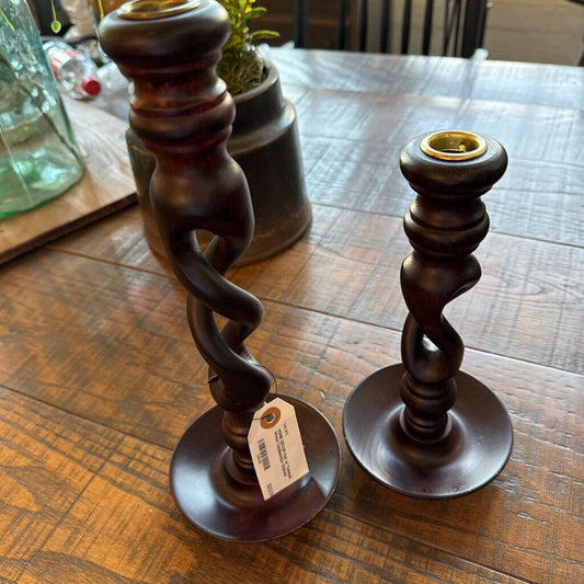 Pair of Twisted Wood Candlesticks