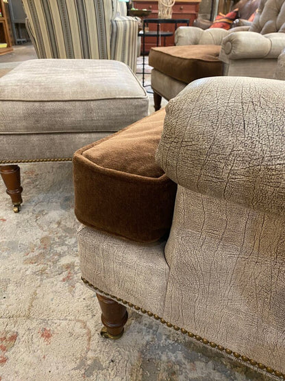 Pair of Hickory Oversized Tufted Arm Chairs with Ottoman