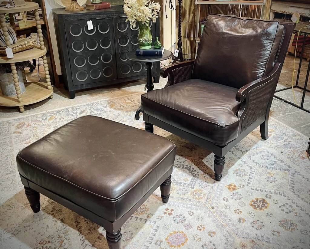 Bernhardt Leather Chair and Ottoman