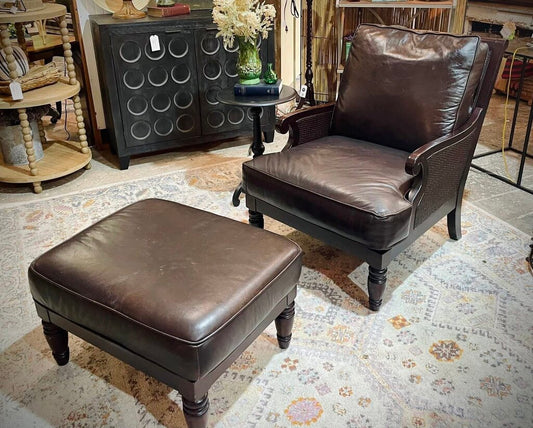 Bernhardt Leather Chair and Ottoman