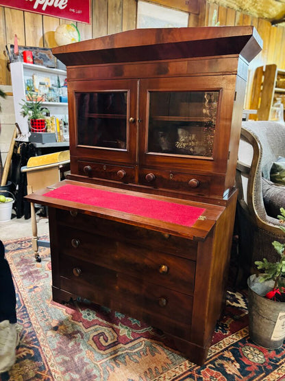 Antique Burl Mahogany Secretary with drop down desk