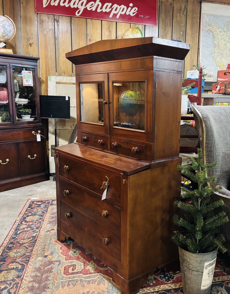 Antique Burl Mahogany Secretary with drop down desk