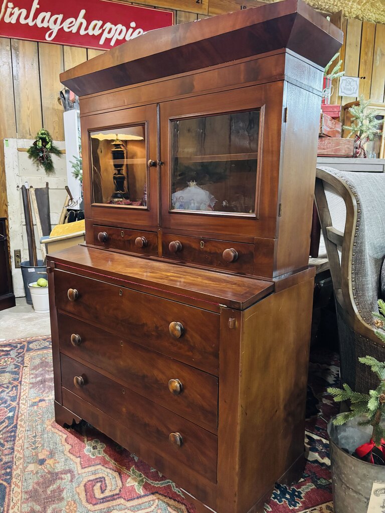 Antique Burl Mahogany Secretary with drop down desk