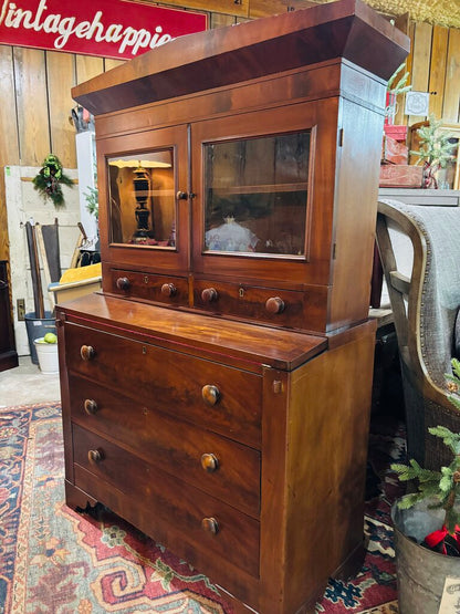 Antique Burl Mahogany Secretary with drop down desk