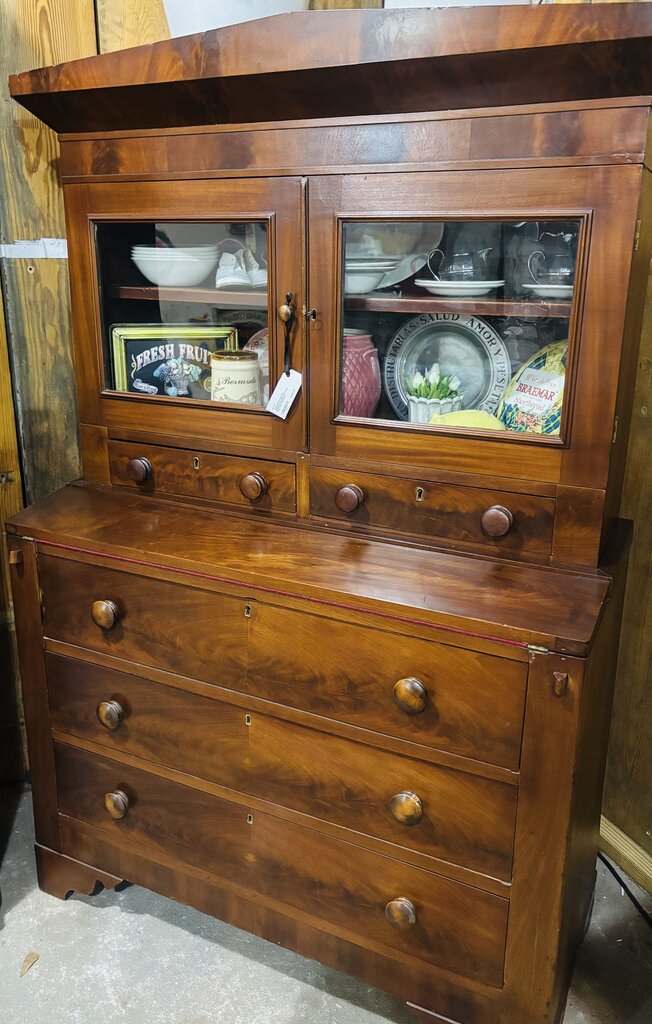 Antique Burl Mahogany Secretary with drop down desk