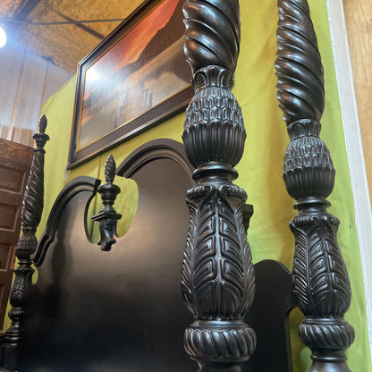 Four Poster Finely Detailed King Size Bed w/ Black Wooden Slats