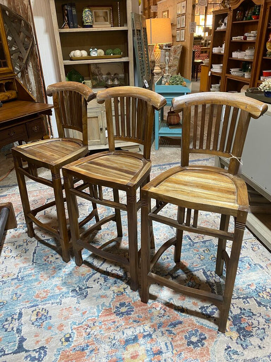 Set of 3 Rustic Reclaimed Wood Bar Stools (Floor to seat 28")