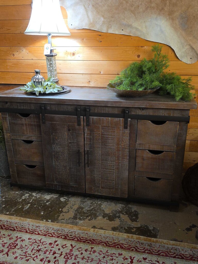 Wood Console with Sliding Doors