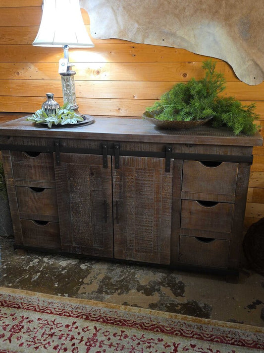Wood Console with Sliding Doors