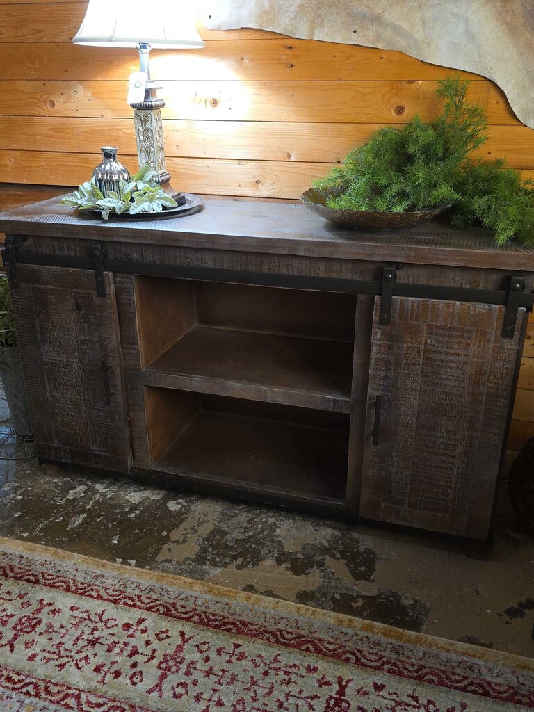 Wood Console with Sliding Doors
