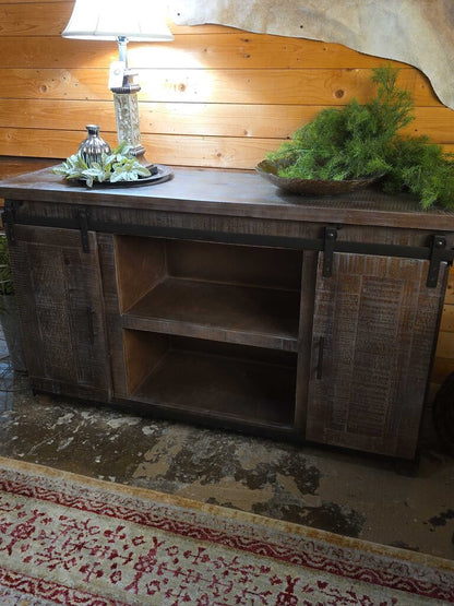 Wood Console with Sliding Doors