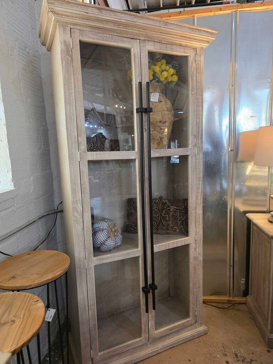 Tall Glass Cabinet with Black Pulls