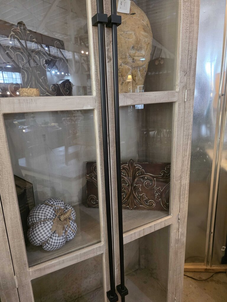 Tall Glass Cabinet with Black Pulls