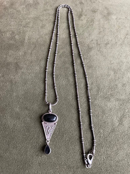 Vintage Sterling Silver & Black Onyx Om Necklace