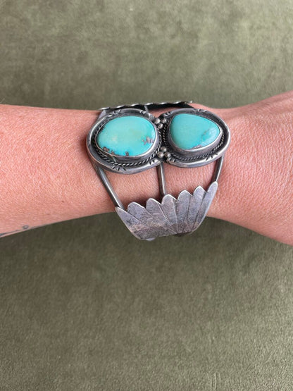 Vintage Sterling Silver Two-Stone Turquoise Cuff