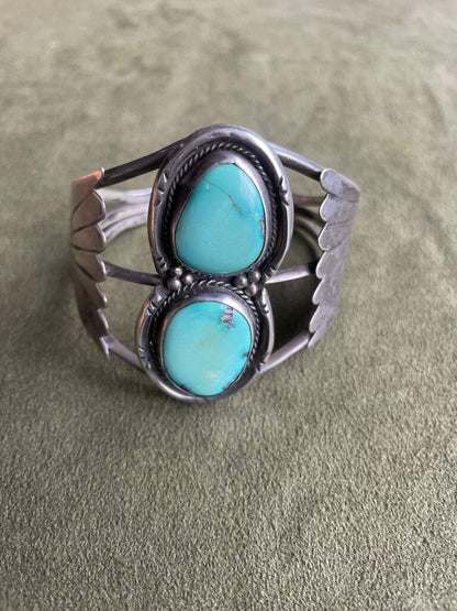Vintage Sterling Silver Two-Stone Turquoise Cuff