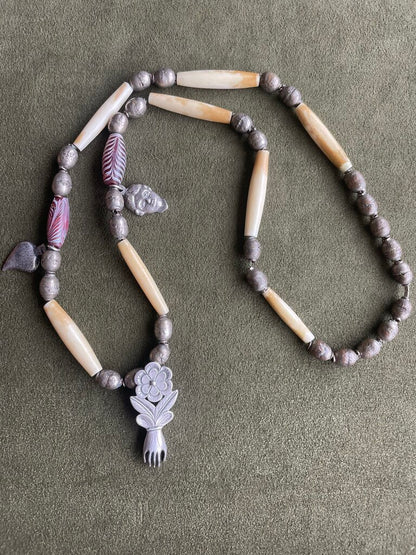 El Potrero Trading Post Bone, Silver & Antique Glass Prayer Necklace