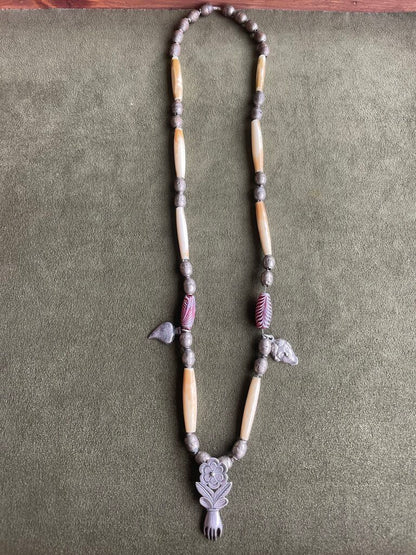 El Potrero Trading Post Bone, Silver & Antique Glass Prayer Necklace