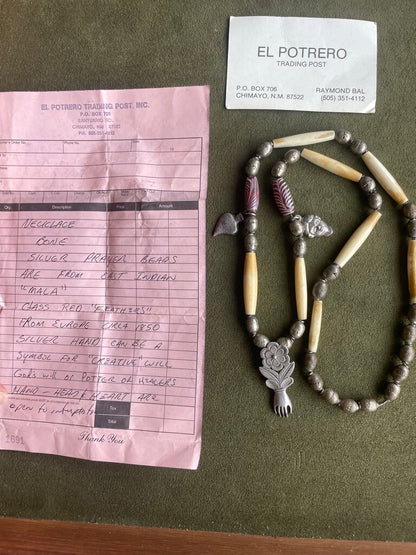 El Potrero Trading Post Bone, Silver & Antique Glass Prayer Necklace