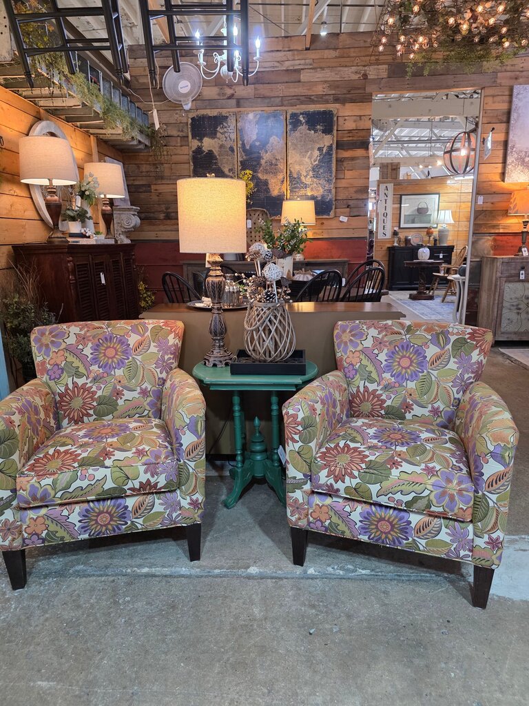 Crate & Barrel Floral Pattern Armchairs(Pair)
