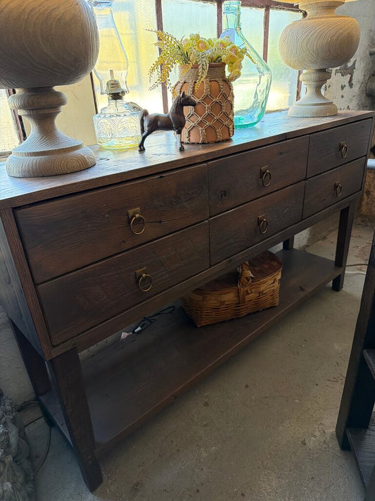 Amish Reclaimed Barn Wood 6 Drawer Console Table