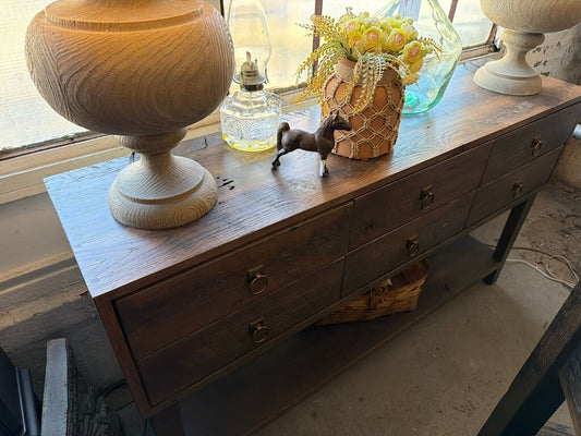 Amish Reclaimed Barn Wood 6 Drawer Console Table