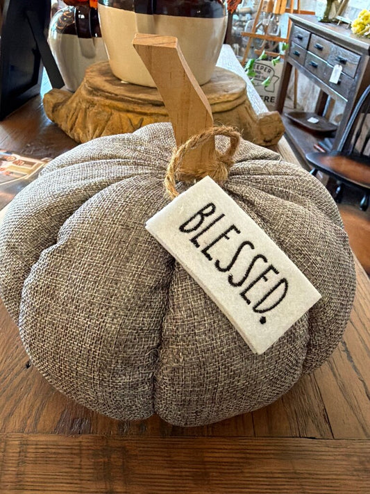 Decorative Linen Pumpkin with Blessed Tag