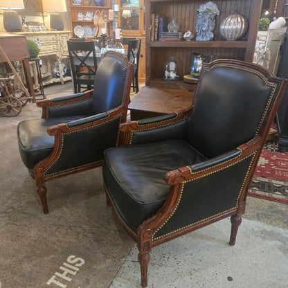 Pair of Elegant Pennsylvania House Black Leather Armchairs
